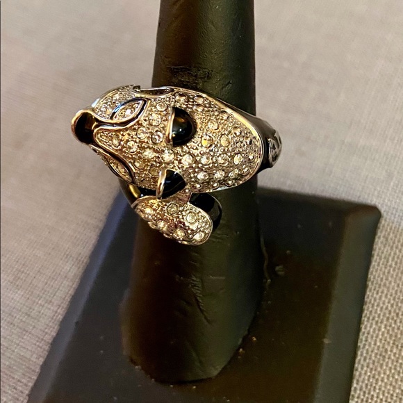 BN Sterling Silver Swarovski & Black Enamel Ring - Picture 1 of 4